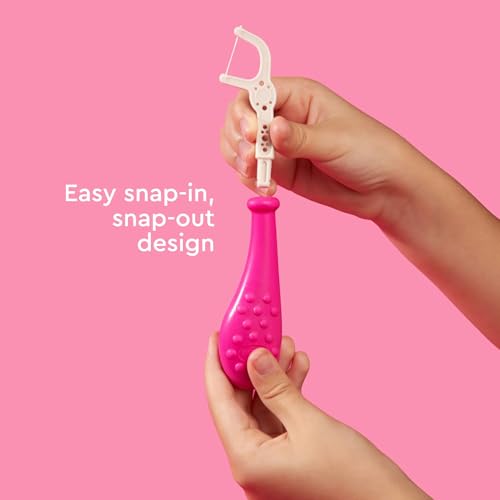 RADIUS EcoFlex Kids Floss Pick Starter Kit, Sustainable Compostable Dental Flossers for Small Mouths, BPA-Free & Non-Toxic, 14 CT Refills + 1 Reusable Handle, Pink, Blue and Chartreuse, Pack of 3 Hot Pink, Sapphire Blue, Chartreuse 1 Count (Pack of 3)