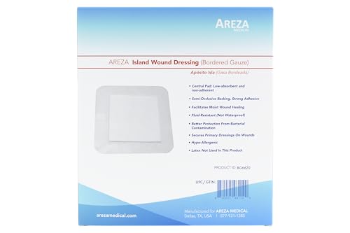 Areza Medical - Bordered Gauze Island Dressing - Wound Dressing - Latex Free - sterile - 6" x 6" - 20 per Box (Pack of 2) 6" x 6" - 20 PCS (Pack of 2)