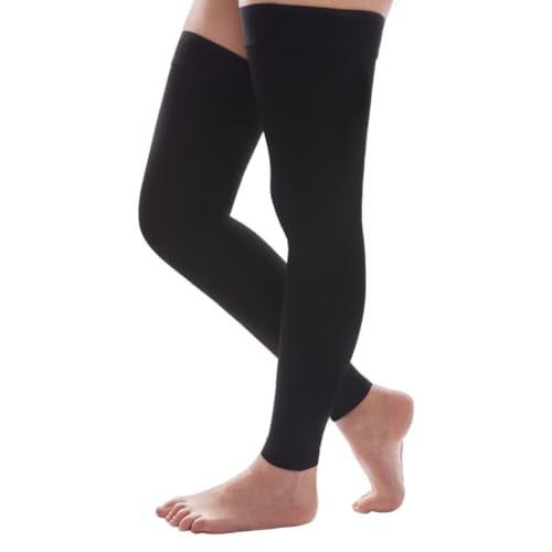 Thigh High Compression Socks Women & Men, 20-30mmHg Thigh High Compression Stockings, Medical Compression Socks with Silicone Dot Band-Best for Varicose Veins, Swelling XXL Footless,Black