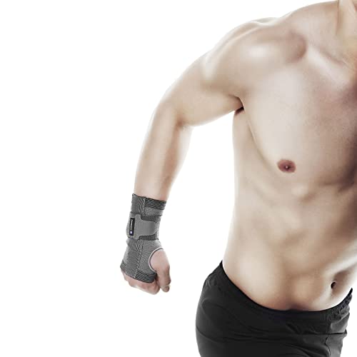 Rehband wrist brace with integrated rail, knitted wrist support for sports, work & daily life, unisex hand stabilization wrist supprt, Colour:Grey, Size:Small S Grey