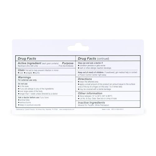 CareAll Bacitracin Antibiotic Zinc Ointment 1oz. First Aid Ointment to Prevent and Heal Infections for Minor cuts, Scrapes and Burns.