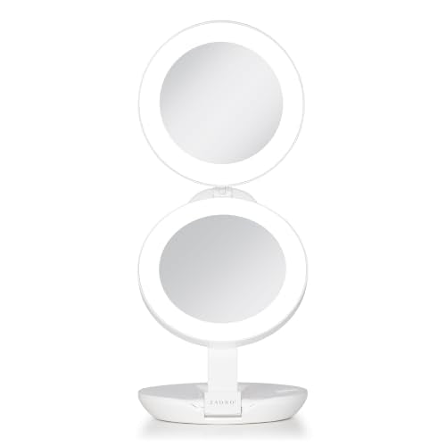 Zadro 4.5" Round LED Compact Mirror 10X/1X Travel Mirror with Lights and Magnification 3 AAA Batteries LED Makeup Mirror (White)