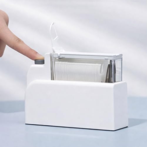Refillable Dental Floss Pick Dispenser for Home, Press to Dispense Floss Stick Holder, Covered Countertop Storage Box for Compatible Floss Picks, White