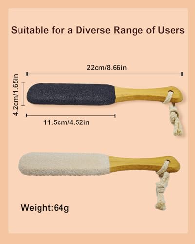 Pumice Stone Foot File, 2 Pack Wooden Pedicure Foot Scrubber Remover for Heels, Elbows, Hands in Shower, Professional Foot Rasp for Wet and Dry Feet, Foot Care Tools for Women Men（Black and White） Black and White