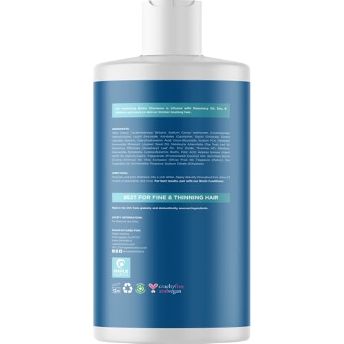 Rosemary and Biotin Shampoo for Thinning Hair - Vegan Volumizing Shampoo for Fine Hair with B Vitamins Argan Oil & Tea Tree Essential Oil - Paraben Silicone and Sulfate Free Vegan Formula (16 Fl Oz) Sandalwood 16 Fl Oz (Pack of 1)