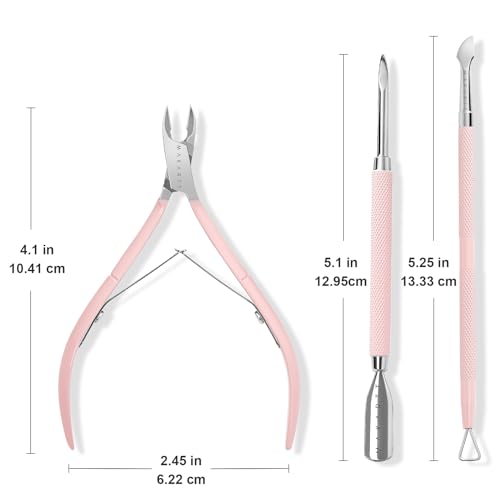 Makartt 3 Pcs Pink Cuticle Nipper Set, Stainless Steel Pusher & Scraper Pink-3pcs