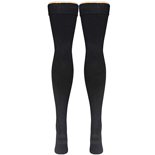 Truform Compression Socks, 20-30 mmHg, Men's Dress Socks, Thigh High Over Knee Length, Black, Large Large (1 Pair)