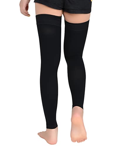 Medical Thigh High Compression Stockings 20-30 mmHg for Women & Men Firm Suppport Circulation with Silicone Dot 2-Footless Black Large