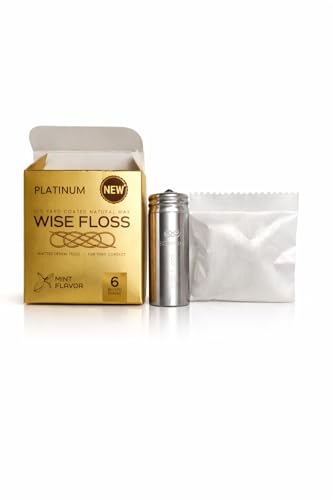 Platinum Wise Floss Slim – Patented Knitted Dental Floss for Tight Teeth | Expanding Microfiber Texture | Deep Plaque Removal | Premium Silver Dispenser | 6-Month Supply