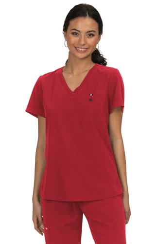 KOI Next Gen Women's Ready to Work Tuck-in Scrub Top, 4-Way Stretch, Wrinkle-Resistant Large Ruby