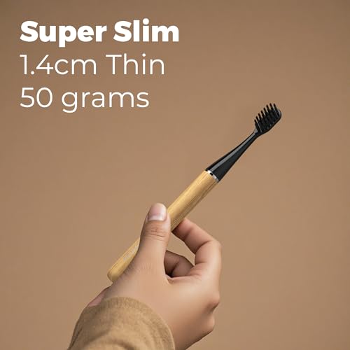 MIPOW Brush GO SlimPro i4 Electric Toothbrush Rechargeable Smart Ultra Sonic 3 Modes, Travel Case & Ceramic Dock, 60Day Battery Soft Bristles 2 Heads IPX7 Waterproof, Color-Woodgrain Edition
