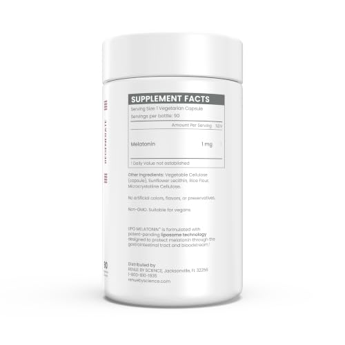Renue By Science Melatonin | Liposomal Melatonina Supplement | 90 High Strength Melatonin Capsules - 1mg Melatonin per Serving | Sleep Aid Melatonin | Non-GMO | Made in The USA & Third-Party Tested