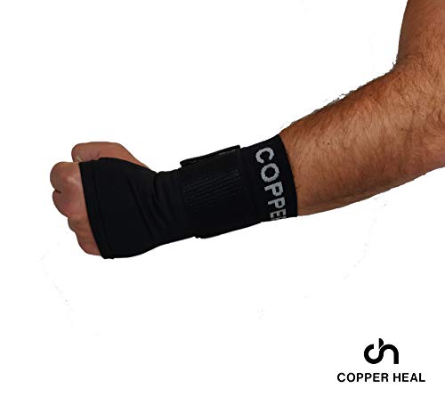 COPPER HEAL Long WRIST Brace compression Sleeve wraps Adjustable Bandage Right & Left Hands Strap Short Sleeves Wrap Recovery carpal tunnel wrist brace night support thumb L BLACK