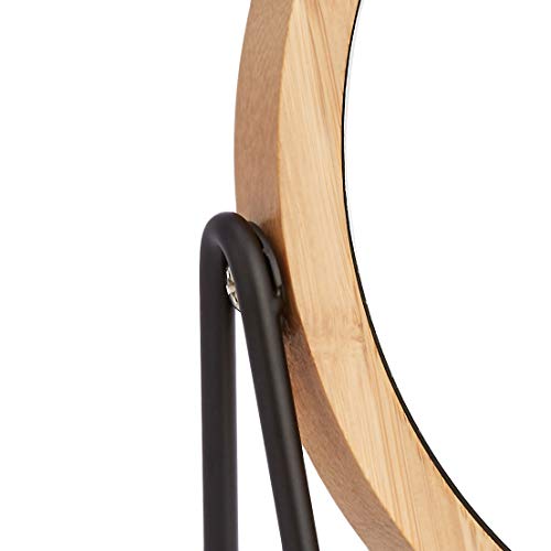 Amazon Basics Vanity Round Tabletop Mirror with Bamboo Rim, Double Sided Magnifying, 360° Rotation, Black, 7.2"L x 2.87"W 7.2"L x 2.9"W Bamboo Rim Without Base