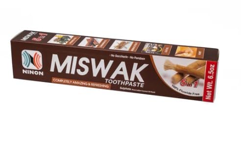 Miswak Toothpaste (6.5oz)- 3 Pack- 5in1; Made with Moringa, Cinnamon, Miswak Extract, Olive, and Honey; 100% Fluroride Saccharin and Paraben Free