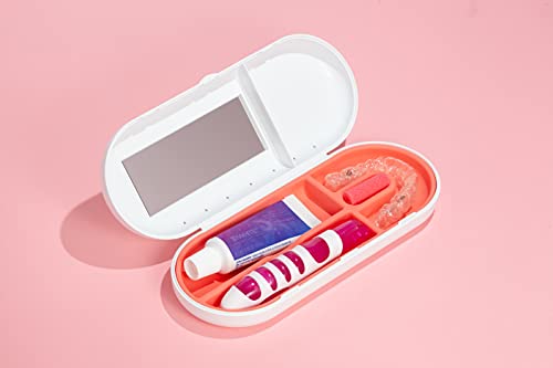 SmileKontainer Slimline Retainer Case: Compact Dental Travel Case for Aligners, Toothbrush and Accessories - Built-in Mirror for Easy Insertion Anywhere - Compatible with All Clear Aligners Living Coral