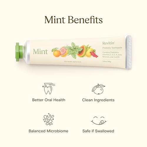 Revitin Toothpaste | Fluoride-Free Prebiotic Mint Tooth Gel | No SLS, Gluten Free, Dye Free, GMO Free, No Sweeteners | Non-Toxic, Kid Approved, Pack of 3 3.4 Ounce (Pack of 3)