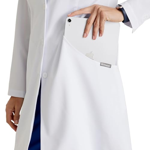 BARCO Grey's Anatomy Scrubs Signature - Penelope Lab Coat for Women, Professional Full-Length 4-Button Long Sleeve 35"- 37" XX-Small White