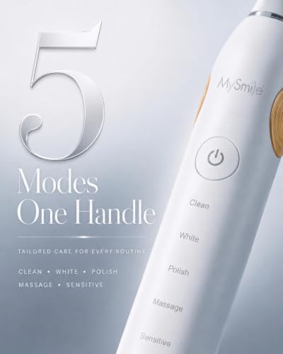 MySmile UC605 Series Electric Toothbrush, with Advanced Sonic Toothbrush Technology & 60+ Days Rechargeable Battery Life, 5 Modes with SmartTimer & QuadPacer, 6 Replacement Heads, 48000VPM - White