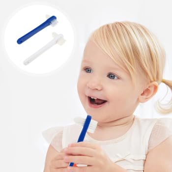 ARTIBETTER 2Pcs Denture Double-sided False Teeth Toothbrush Denture Cleaning Tool (White + Blue)
