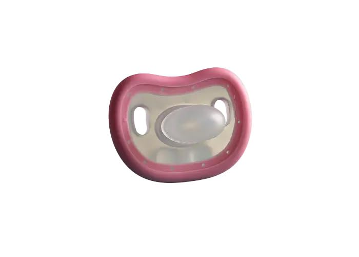 Baby Calm and Clean Pacifier Toothbrush, Blue, Pink, Purple, and Yellow, for 3 Months to 3 Years, with Orthodontic Nipple and Soft Bristles, BPA-Free (Pink)