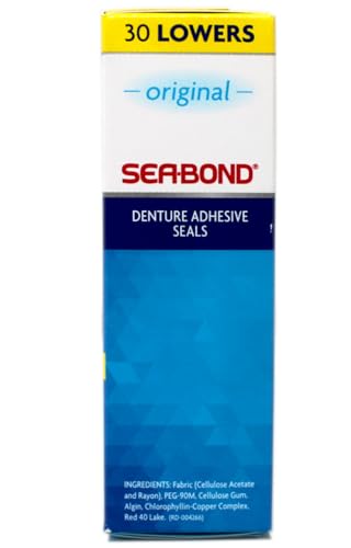 Sea Bond Secure Denture Adhesive Seals, Original for Lowers, All-Day-Hold, 30 Count - 2 Pack