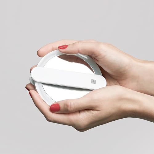 ZWILLING Makeup Mirror (10X Magnification, LED Rechargeable, 360 Degree Rotating Handle, Daylight White), Premium, White
