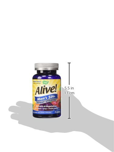 Nature's Way Alive! Men’s 50+ Premium Gummy Multivitamin, Supports Healthy Heart, Brain & Muscle Function*, B-Vitamins, Vegetarian, Grape, Orange and Cherry Flavored, 75 Gummies, (Pack of 2) 75 Count (Pack of 2)