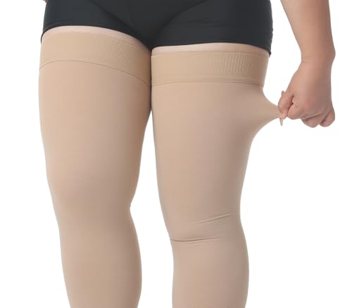 MGANG Plus Size Thigh High Compression Stockings, 20-30mmHg, Varicose Veins 20-30mmhg Beige 5X-Large