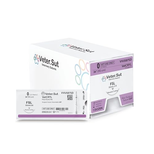 VeterSut VetCRYL Absorbable Polyglactin Surgical Suture USP Size 0, (FSL) 3/8 30mm Reverse Cutting Needle, 36 Inches (90 cm), 12 Count, Veterinary Use
