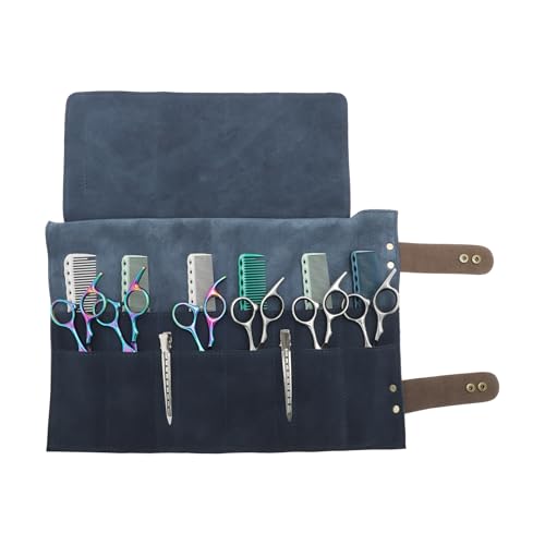 VOCOSTE Barber Scissors Bag Roll Up, Durable & Foldable Salons Tool Pouch with Multi-Pockets, Hair Scissor Shears Cases for Hair Stylists, Blue