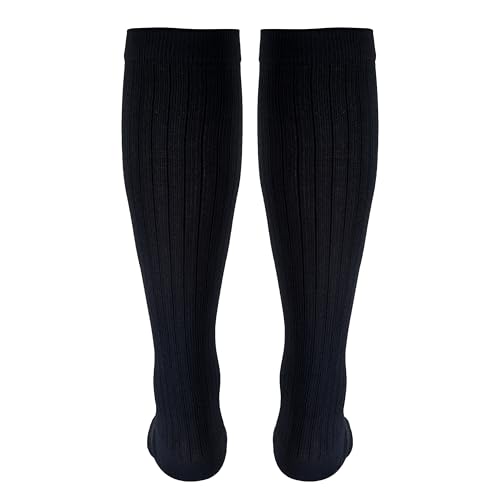 NuVein Men's Compression Socks, 30-40 mmHg Support, Dress Trouser Style, Over Calf Knee High, Black, Large 30 - 40 mmHg