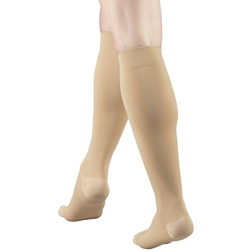 Truform Anti-Embolism Medical Compression Stockings for Post Surgery Hospital Recovery, DVT, Edema, Swelling, Embolism, 18 mmHg, Men & Women Knee High Length, Closed Toe, Beige, Large (short length) Large (1 Pair)
