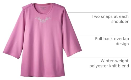 Silverts Women's Adaptive Open Back 3/4 Sleeve Top, Assisted Dressing Shirt XX-Large Mauve