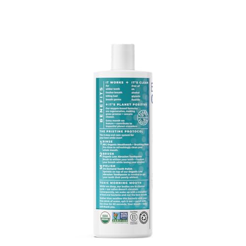 Essential Oxygen Certified BR Organic Brushing Rinse, All Natural Mouthwash for Whiter Teeth, Fresher Breath, and Happier Gums, Alcohol-Free Oral Care, Peppermint, 16 Ounce, Package may vary 16 Fl Oz (Pack of 1)