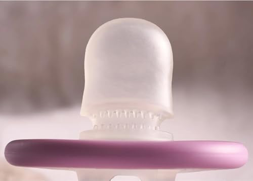 Baby Calm and Clean Pacifier Toothbrush, Blue, Pink, Purple, and Yellow, for 3 Months to 3 Years, with Orthodontic Nipple and Soft Bristles, BPA-Free (Purple)