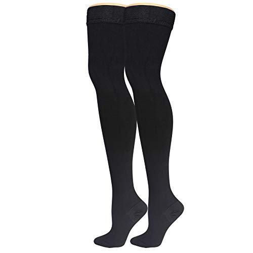 Truform Compression Socks, 20-30 mmHg, Men's Dress Socks, Thigh High Over Knee Length, Black, Large Large (1 Pair)