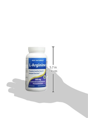 Best Naturals L-Arginine 500mg 250 Capsules - Pharmaceutical Grade L Arginine supplement promotes nitric oxide synthesis 250 Count (Pack of 1)