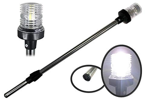 Pactrade Marine 12V Marine Boat Yacht Pontoon Navigation Anchor Light 360 Degrees All Around Nature White LED Splashproof Black Housing USCG Certified Approved (Plug-in Base (H=25")) Plug-In Base (H=25")