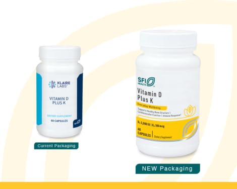 SFI Health Klaire Labs Vitamin D Plus K, 60 Count | Bone Health & Immune Support Supplement for Calcium Metabolism, 5,000 IU Vitamin D3 with 100 mcg K2 Supplement