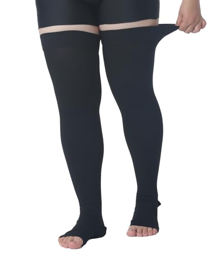 MGANG Plus Size Thigh High Compression Stockings, 20-30mmHg, Varicose Veins 20-30mmhg Black 5X-Large