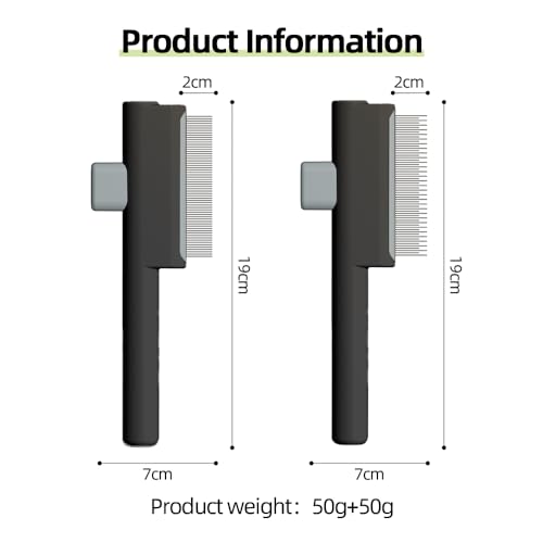 Marchul 2Pcs Pet Comb Flea Comb Set for Cats Dogs, Cat Grooming Brush with Release Button and Stainless Steel Round Teeth, Self-Cleaning Dog Combs for Removing Pet Hair, Knots & Loose Fur, Black Black Set