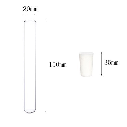 10-Pack Glass Test Tubes with Rubber Stoppers 150mm x 20mm