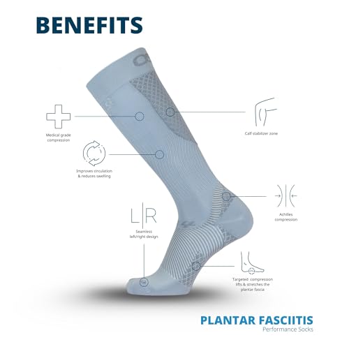 OS1st FS4 Compression Bracing Plantar Fasciitis Socks relives heel pain, improves circulation and overal foot health Large Gray