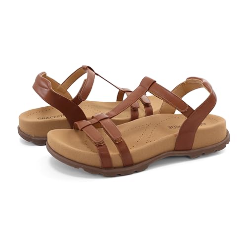 Women's Orthopedic Walking Sandals with Arch Support and Adjustable Ankle & Foot Straps, Comfortable for Everyday Wear 8 Brown