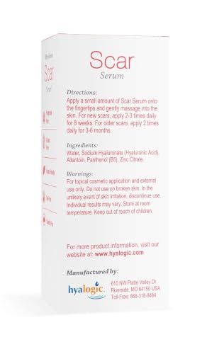 Hyalogic Scar Serum with Hyaluronic Acid, Allantoin & Panthenol – Vegan, Gluten & Cruelty-Free Scar Treatment – Smooths & Lessens Scar Hyperpigmentation for Healthy Skin (0.47 fl oz) Standard Packaging