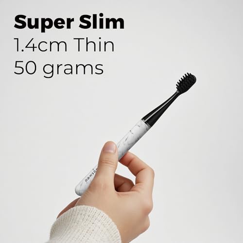MIPOW Brush GO SlimPro i4 Electric Toothbrush Rechargeable Smart Ultra Sonic 3 Modes, Travel Case & Ceramic Dock, 60Day Battery Soft Bristles 2 Heads IPX7 Waterproof, Color-Carrara Edition