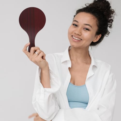 balacoo Wooden Handle Makeup Mirror Handheld Round Cosmetic Mirror Lightweight High Definition Reflection for Travel and Home Use
