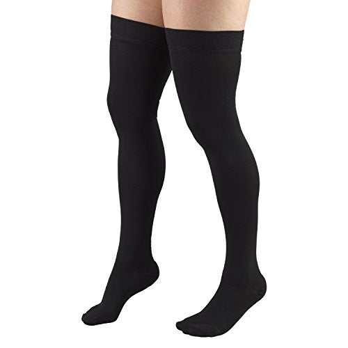 Truform 30-40 mmHg Compression Stockings for Men and Women, Thigh High Length, Dot-Top, Closed Toe, Black, Medium Medium (1 Pair)