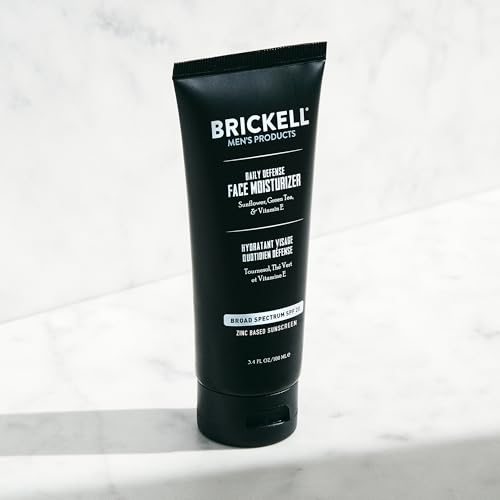 Brickell Men's Daily Defense SPF20 Face Moisturizer for Men, Moisturizing Mineral Sunscreen, Hydrates & Protects Skin Against Harmful UVA/B Rays, With Zinc, Green Tea, & Vitamin E, 3.4oz, Unscented